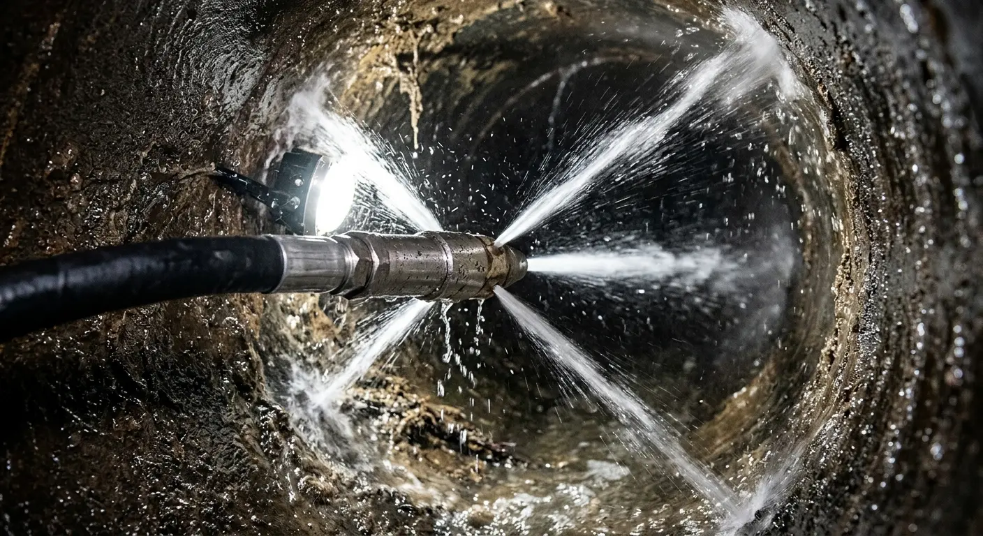 High-pressure hydro jetting nozzle cleaning sewer pipe for Emergency Drain Service in Mount Juliet